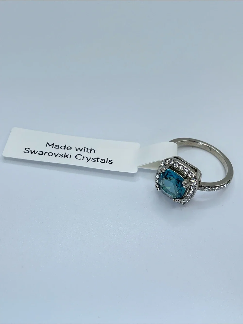 Swarovski Crystal Elements Teal Blue Halo Statement Ring Size 7